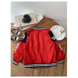 SOLY HUX Toddler Boy's Varsity Jacket Letter Graphic Color Block Long Sleeve Motorcycle Jacket Outerwear Red Letter 4Y