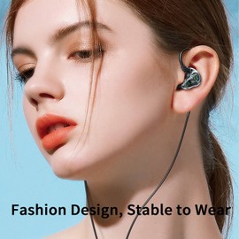 Holiper Dual Driver Wired Headphones in Ear with Mic, 3.5mm Sports Earphones over Ear with 1.2m Cord Rich Bass Noise Isolation Volume Control 3D Stereo Earbuds for Phone PC Laptop Tablet MP3 Player