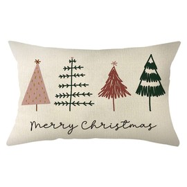 Ogiselestyle Watercolor Christmas Tree Throw Pillow Cover, 12 x 20 Inch Holiday Merry Christmas Cushion Case Decoration for Sofa Couch
