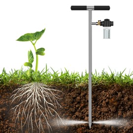 Deep Root Watering Tool, 32 Inch Stainless Steel Tree Watering Spike Tool, Root Feeder with Fertilizer Bottle for Trees Irrigation System for Outdoor Garden Plant Shrubs with Brass Valve T-Handle