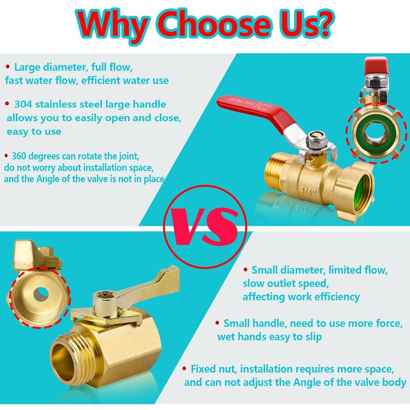 Ceaeso Brass Garden Hose Shut Off Valve Full Flow, No