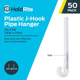 Holdrite 1 inch CTS J-Hook Pipe Hanger, 50 Pack, Pipe Support, PEX, Copper, CPVC, P-JHOOK100CTS