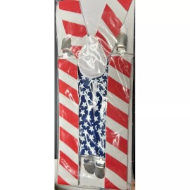Oriental Trading Patriotic SANTA HOLIDAY SUSPENDERS Red White Blue Stars Stripes USA Flag Costume