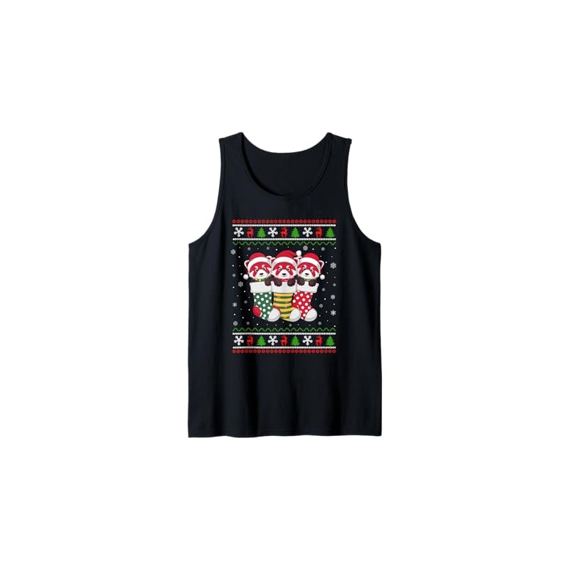 Ugly Xmas Sweater Red Panda In Christmas Socks Tank Top