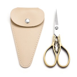 HITOPTY Small Precision Detail Scissors, 4.3in Sharp Pointed Tip Vintage Embroidery Shears W/Sheath for Craft, Sewing, Cross Stitch, Artwork, Thread Cutting