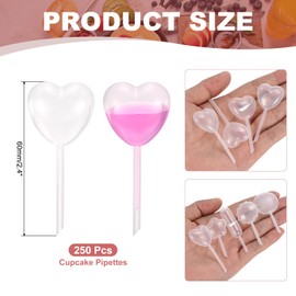 PATIKIL Cupcakes Pipettes, 250 Pcs 4ml Disposable Plastic Dessert Pipettes Strawberry Pipettes Squeeze Transfer Pipettes Droppers for Cupcakes Mini Cakes Desserts, Clear, Heart Shape