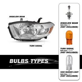 SOCKIR Halogen Headlight Assembly Fit for 2008 2009 2010 Toyota Highlander, 08 09 10 Highlander Chrome Housing with Amber Reflector
