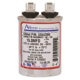 AMRAD ENGINEERING USA2209 Series Round USA-Made Motor Run Capacitor, 15 Mfd, 370/440 Vac-132325