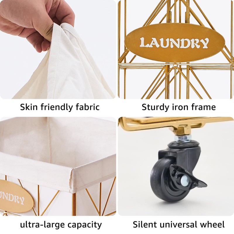 Mxfurhawa Laundry Hamper,Collapsible Laundry Basket Large Capacity Metal Laundry Hamper
