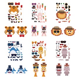 Norinoya Make-a-face Stickers Sheets Make Your Own Unicorn Fantasy Stickers Sheets for Kids Birthday Gift Party Favor Supplies Craft (Animal-3001)