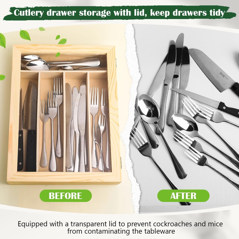 Baderke Silverware Storage Box with Lid Kitchen Drawer Organizer Utensil