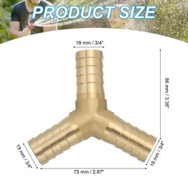 PATIKIL 3/4" Brass Hose Barb Fitting, Y Type Barb Union Fittings Metals Splicer Mender Connector Barbed Adapter Air Hose Repair Kit for Water Oil Fuel Gas