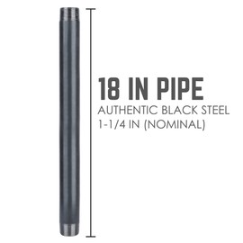 PIPE DECOR Black Steel Plumbing Pipe, 1 1/4 in. Dia. x 18 in. Pre-Cut Pipe Fits Standard 1 1/4 Inch Black Threaded Pipes, Nipples and Fittings, 4 Pack