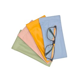 QFSH 4Pcs Soft Eyeglasses Case PU Leather Sunglasses Case Squeeze Top Pouch Portable Glasses Bags for Women Men