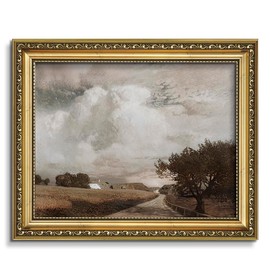 AIMAILON Vintage Canvas Gold Wall Art Framed Decor for Living Room Office Rustic Farmhouse Outskirt Landscape Classical Cloud Nature Theme Print Artwork Home Decoration Picture 8x10
