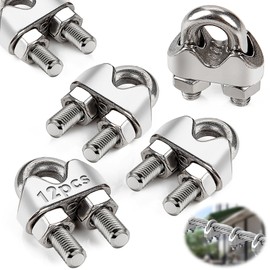 Mbsomnus Pack of 12 Wire Rope Clamps, 4 mm Rope Clamps, Stainless Steel A4 (V4A) DIN741, Wire Rope Clamps, M4 Bow Rope Clamps, Steel Cable Connector for Clamp, Wire Rope, 4 mm, Washing Line, Awning, Fixed