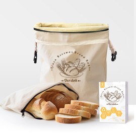 Oerdoh Bread Bags for Homemade Bread - 2 Packs XL Reusable Organic Beeswax Linen Cotton Sourdough Bag, Homesteading Essentials Sourdough Bags with Sealing Zip to Keep Fresh