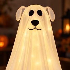 LED Ghost Dog Halloween Decoration with Remote Control – Lightweight Freestanding Decor for Seasonal Indoor or Outdoor Display