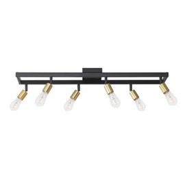 Globe Electric 64000096 36" 6-Light Track Lighting, Matte Black, Matte Brass Pivot Sockets, Ceiling Lamp for Bedroom, Kitchen, Hallway, Bathroom, Den, Dining Room, Home Décor