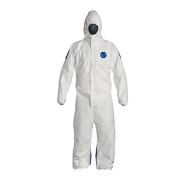 DuPont Tyvek 400D TD127S ProShield Protective Coverall with Zipper Front, Hood and Elastic Cuffs, White/Blue, 2X-Large (Pack of 25)