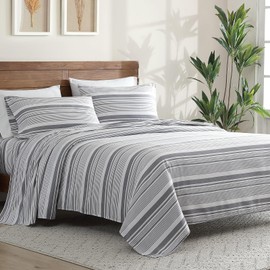 ClevaHome Classic Stripe Sheet Set - 4 Pieces Super Soft & Breathable Bed Sheet Set with Deep Pocket, Enhanced Comfort & Easy Care (Full, Stone Stripe)