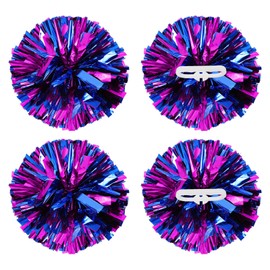 YELARXI Metallic Cheerleading Pom Poms Cheer Pompoms, 12 Inch with Handle Rings Fit for Team Spirit Sports Dance Cheering, (4Pcs, Fuchsia Blue)