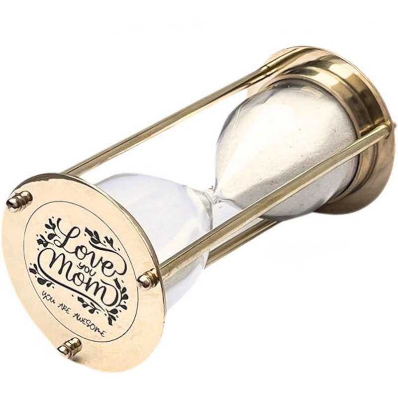Brass Hourglass 5.5 Inch with White Sand – Engraved Love