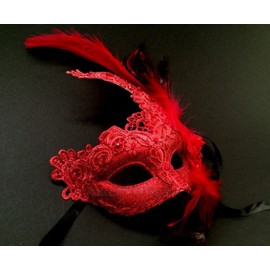 MasqStudio Brocade Lace Masquerade Ball Mask Burlesque Mardi Gras Birthday Prom Wedding Party (Red)