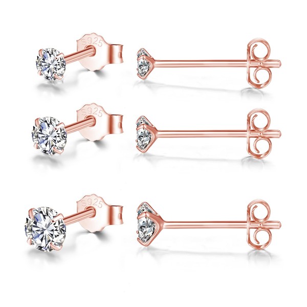 Bewenda Stud Earrings Silver 925, 3 Pairs Silver Earrings Stud