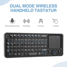 Rii Mini Tastatur Bluetooth mit Touchpad, Wireless Tastatur mit IR-Lernen und Hintergrundbeleuchtung für Android TV Box/Mac/Laptop/Windows/Tablet (DE Layout)