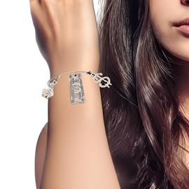 Chiorgone Money Charm Bracelet - Casino Luck Bangle with Dollar Style Money Bag Charms - Silver Tone Wealth Luck Casino Good Fortune Jewelry Gift.