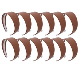 Motique Accessories Brown 2 Inch Wide Leather Like Headband Solid Hair band for Women and Girls - Set of 12