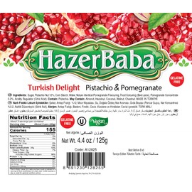 Hazer Baba Turkish Delight Pistachio Candy, Pomegranate Flavored, Gourmet Snack Box, Traditional, Vegan Snack, Turkish Lokum,Sweets, Loukumi, Delicias Turcas, Halal, Kosher, 4.4oz (125g)