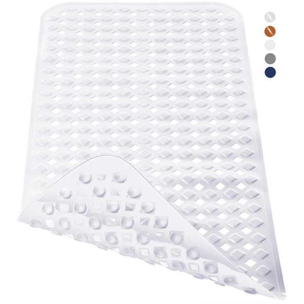 Yimobra Bath Mat, Extra Long Bath Mat for Tub, Non-Slip with Drain Holes, Suction Cups, Phthalate-Free, Latex-Free, BPA-Free and Machine Washable (70 x 40 cm, White)