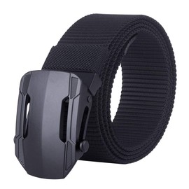 moonsix Nylon Belt for Men Tactical Style Military Belt Adjustable No Hole Belts with Metal Buckle, Black,Tank Buckle