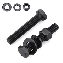 Glvaner 3/8-16 x 1-1/2" (10 Sets) Stainless Steel Hex Head Screws Bolts, Nuts, Flat & Lock Washers, 18-8 (304) Stainless Steel Bolts and Nuts Set, Full Thread, Black Coated