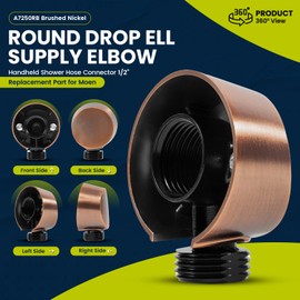 A725ORB Oil-Rubbed Bronze Round Drop Ell Supply Elbow, Handheld Shower Hose Connector 1/2″, Replacement Part for Moen