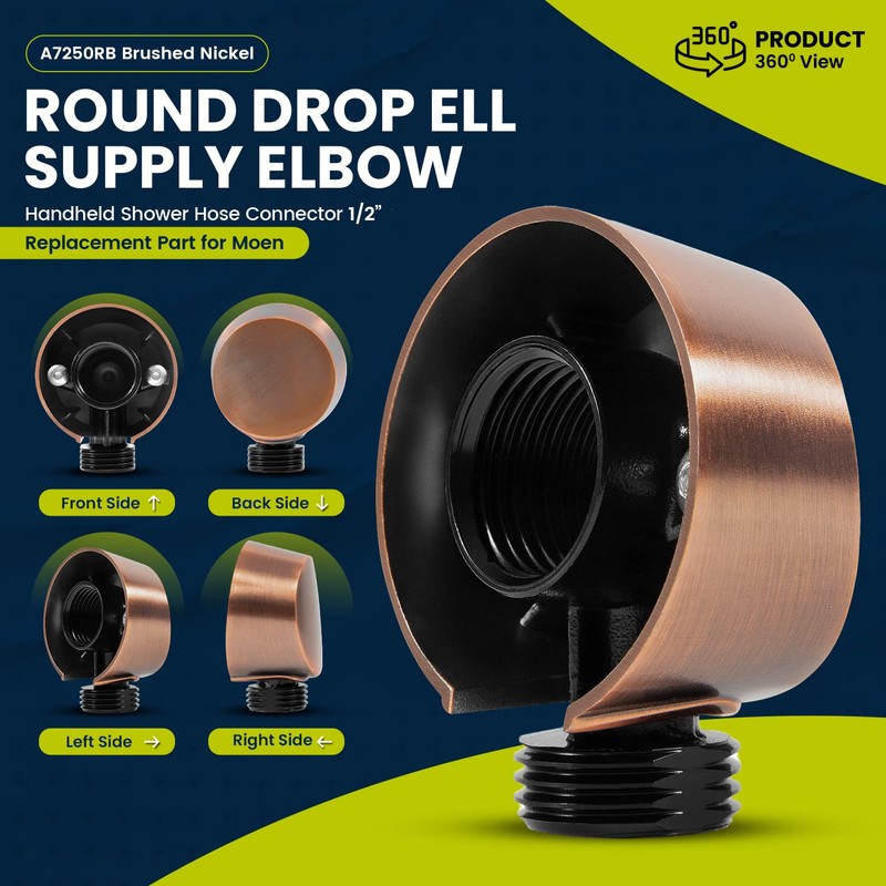 A725ORB Oil-Rubbed Bronze Round Drop Ell Supply Elbow, Handheld Shower