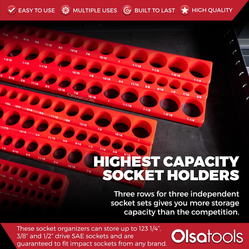 Olsa Tools Magnetic Socket Organizer | 3pc Socket Holder Kit