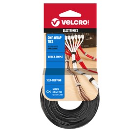 VELCRO Brand ONE WRAP Thin Ties | Strong & Reusable | Perfect for Fastening Wires & Organizing Cords | Black & Gray, 8 x 1/2-Inch | 25 Black + 25 Gray Ties