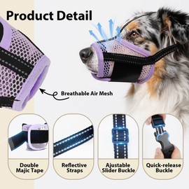 JOYPAWS Dog Muzzle, Air Mesh & Reflective Straps for Extra Small Dogs - Prevent Chewing/Biting, Allows Panting & Drinking - German Shepherd, Collie, Retriever Lavenderk S
