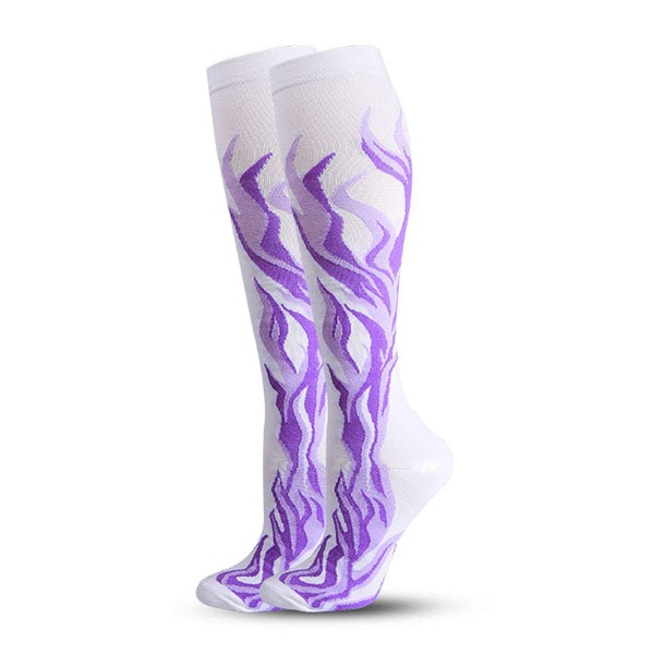Ranvi 1 Pair Compression Socks for Women Men (20-30mmHg)-Am Best for Running, Travel, Cycling, Pregnant, Nurse, Edema, White Purple (L/XL)