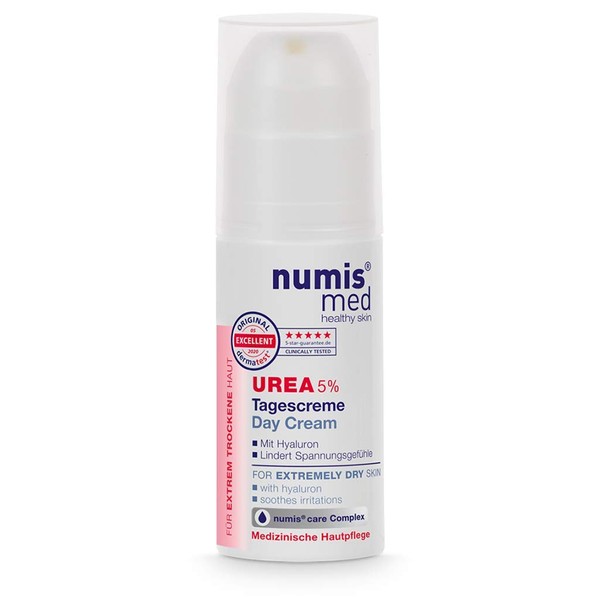 Numis Med UREA 5% Day Cream with Hyaluronic Acid for Extremely Dry Skin, Intensive Long Lasting Moisturizing and Hydrating, Anti Aging, Anti Wrinkles Facial Cream, Free of Allergy Cause Fragrances 50 ml - New
