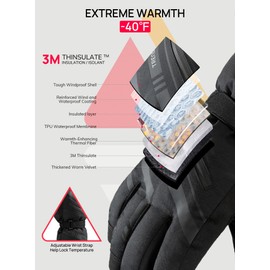 TRENDOUX Winter Gloves Men Women Thick Winter Windproof Smartphone Gloves Cold Weather Gloves Black XL