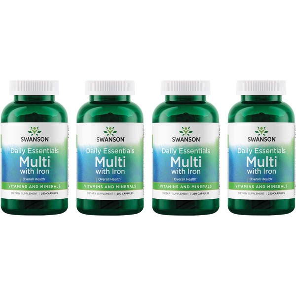 Swanson Multi and Mineral Daily Men's Women's Multivitamin Multimineral Health Supplement 250 Capsules (Caps) (4 Pack)