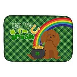 Caroline's Treasures WDK4768DDM Ruby Cavalier Spaniel St. Patrick's Day Dish Drying Mat Absorbent Dish Drying Mat Pad for Kitchen Counter Dish Drainer Mat for Countertop, 14 x 21", Multicolor
