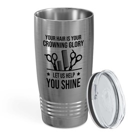 Hair Stylist Silver Edition Ringneck Tumbler 20oz - Hair is Your Crowning Glory - Hair Stylist Gift Beautician Hairdresser Salon Barber Hairdo Cosmetoloist Scissors Blower