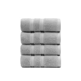 Simple&Opulence 4 Pcs Premium Hand Towels 16"x28", 650 GSM 100% Ring Spun Cotton, Highly Absorbent, Ultra-Plush & Durable Towels Set for Bathroom, Gym, Spa, Shower, Hotel (Light Grey)