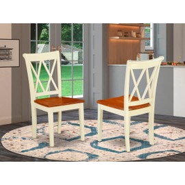 East West Furniture CLC-BMK-W Clarksville Dining Room Chairs - Double Cross Back Wood Seat Chairs, Set of 2, Buttermilk & Cherry