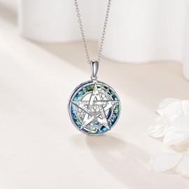 JBAERD Pentagram Necklace Sterling Silver Pentagram Pendant Blue Crystal Jewelry Gifts for Women